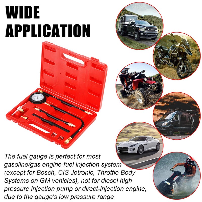 JIFETOR Fuel Injection Pump Pressure Tester Gauge Kit, Car Gasoline Gas Fuel Oil Injector Test Manometer Tool Set 0-100PSI, Universal for Auto Truck SUV Motorcycle ATV RV - Image 5